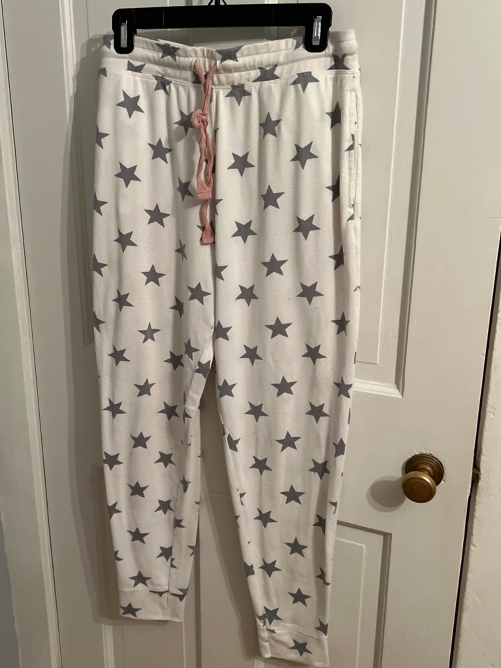 Source Unknown White Star-Print Pajama Pants with Pink Drawstring